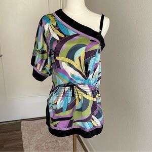 BCX Multicolor Abstract One-Shoulder Top
